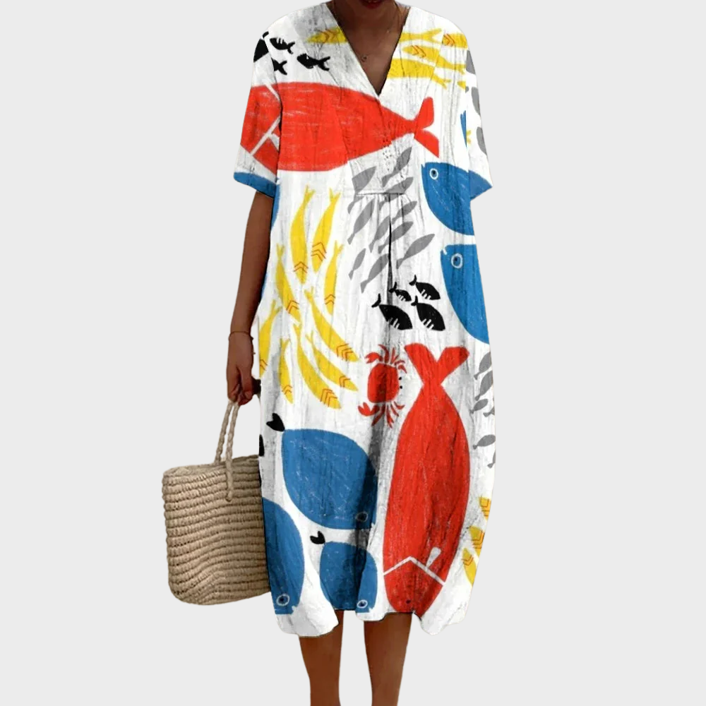 Lekka Kwiatowa Sukienka Lniana