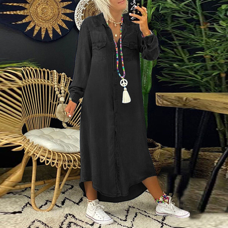 Aberley™ - Długa Sukienka Dżinsowa z Długim Rękawem